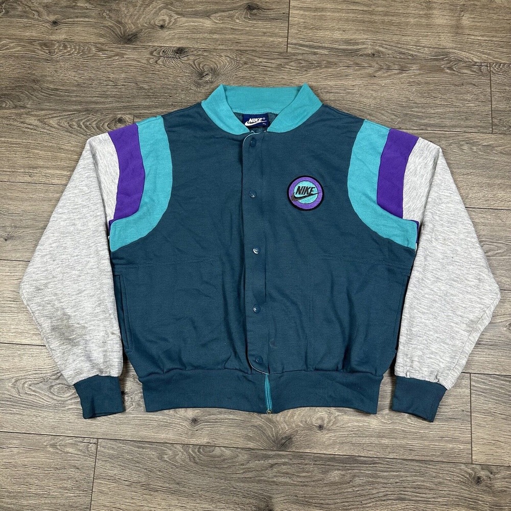 Vintage 80's Nike Varsity Jacket Adult XL Aquaberry Blue Tag Sweatshirt Full Zip